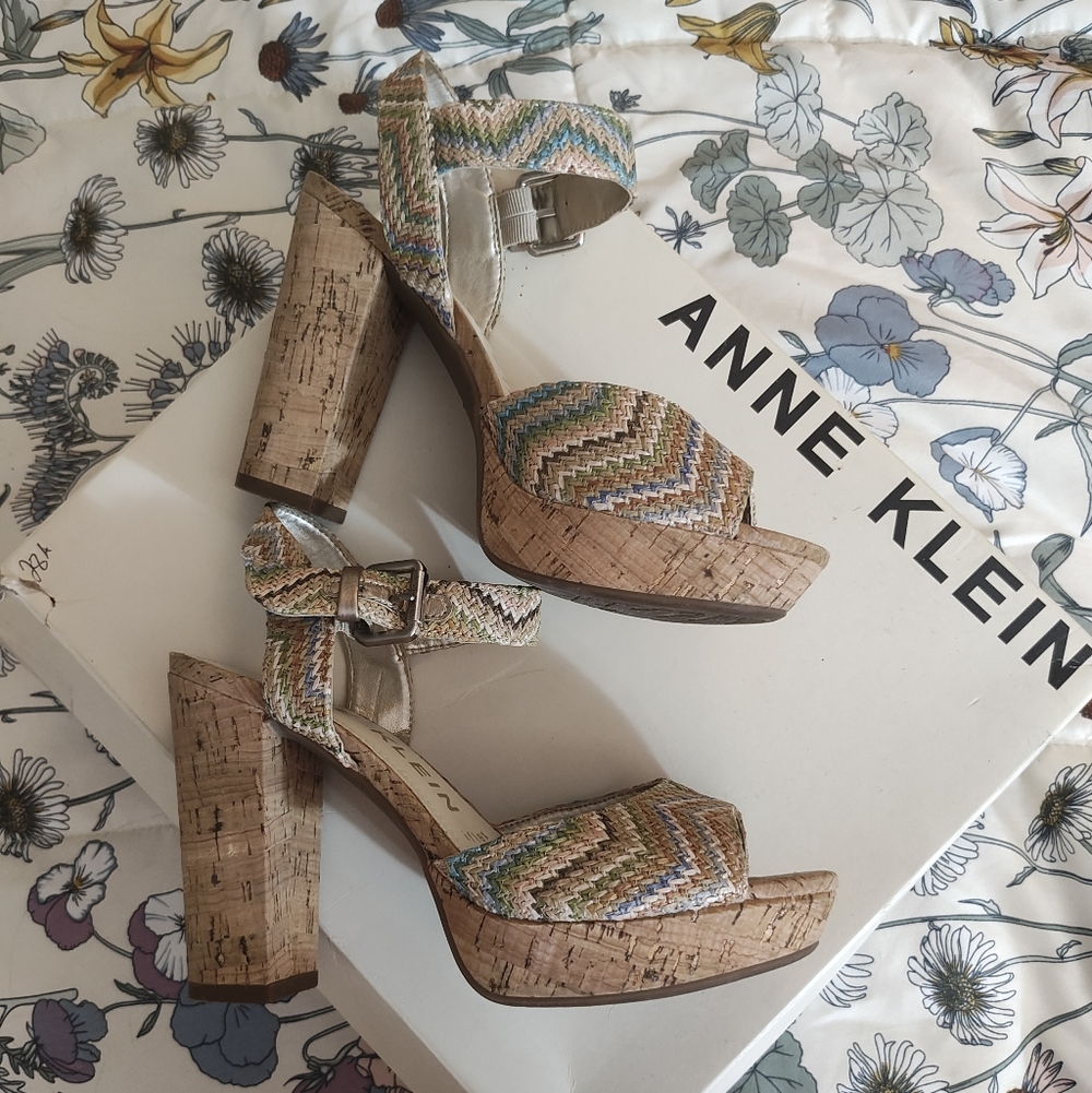 Anne Klein Zigzag Pattern Cork Platform Sandals - image 1